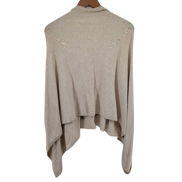 Beige Button-Front Cardigan Poncho With Asymmetrical Hem & V-Neckline - Picture 3 of 4